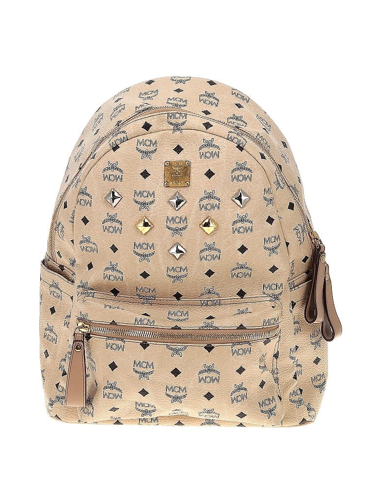 MCM 100% Coated Canvas Tan White Large Front Stark Studded Backpack One size - photo 1
