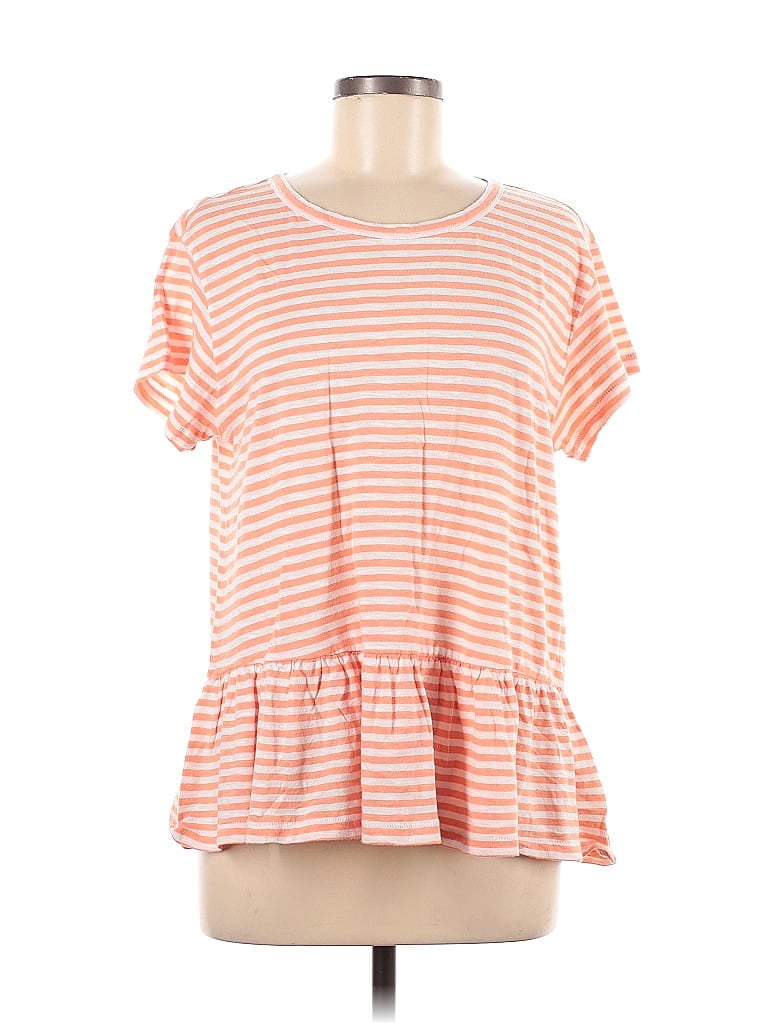 Pre-owned Caslon Short Sleeve Top Orange Ruffles Neckline Tops
