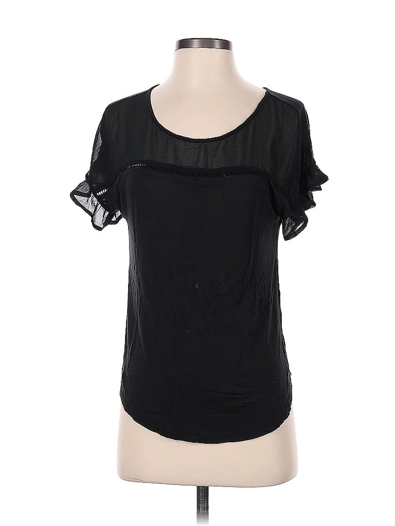 Pre-owned Soho Short Sleeve Top Black Ruffles Neckline Tops