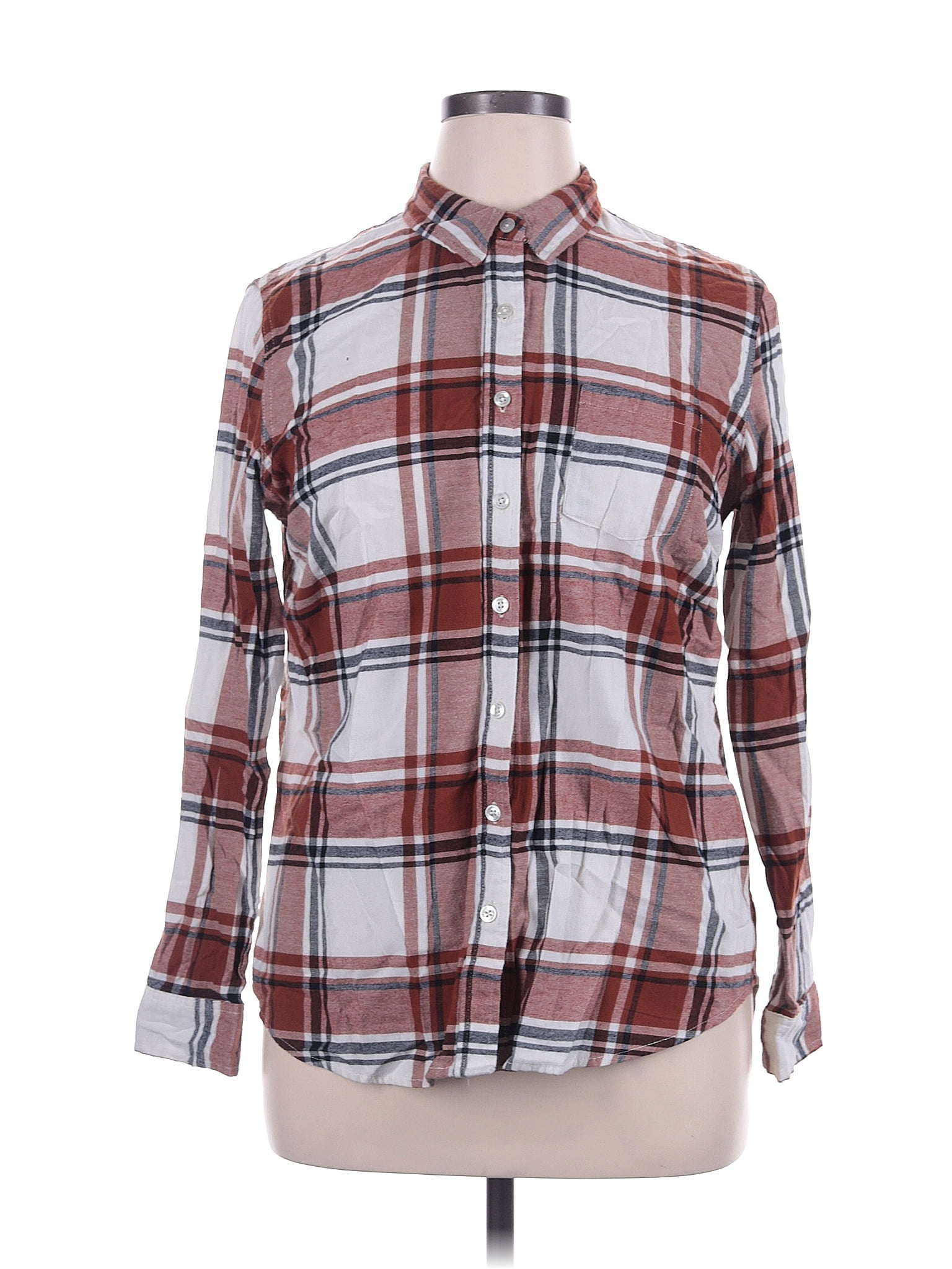 Weatherproof Plaid Burgundy Long Sleeve Button-Down Shirt Size XL