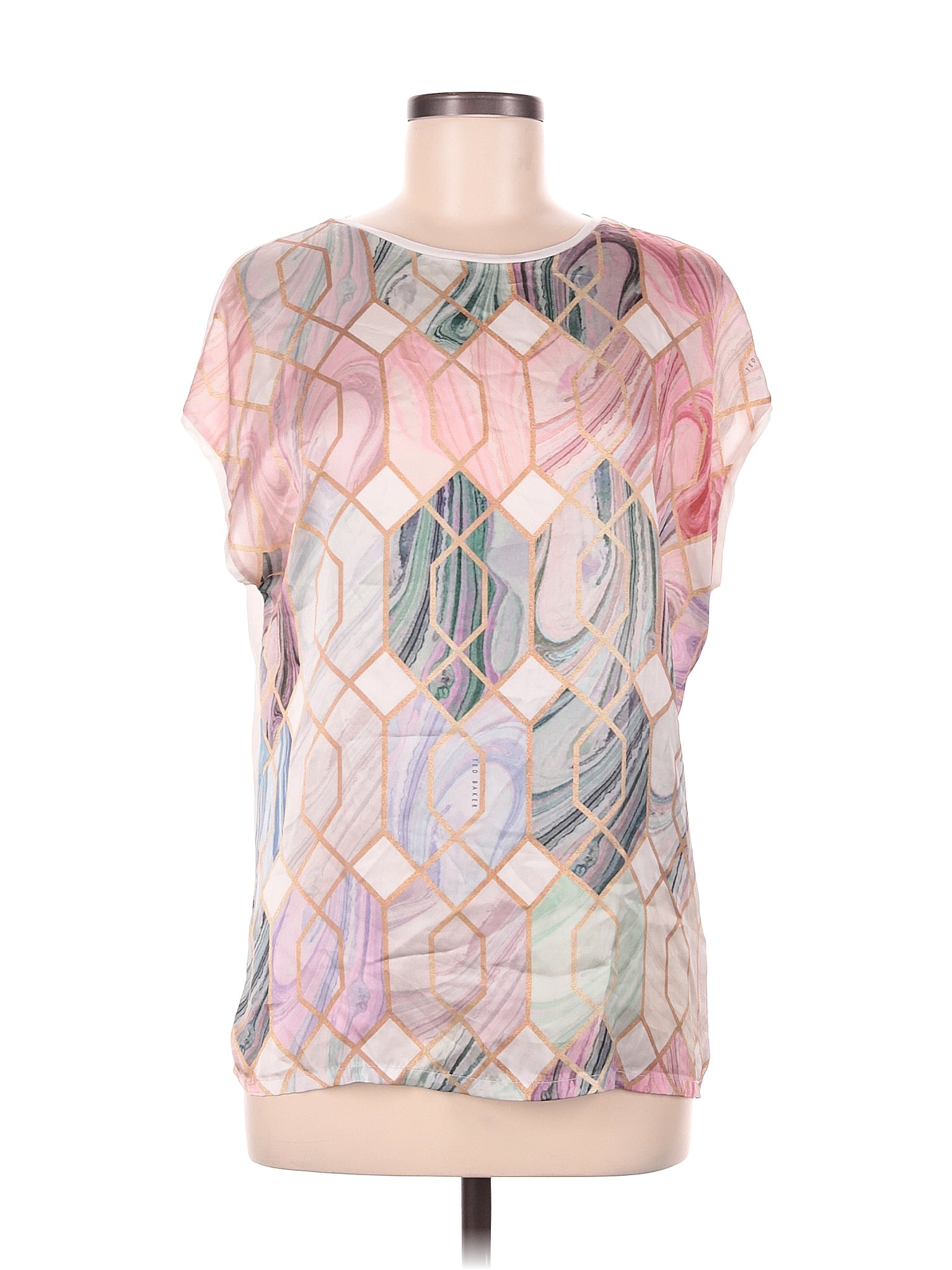 Ted Baker London 100 Polyester Pink Short Sleeve Blouse Size 8 (3