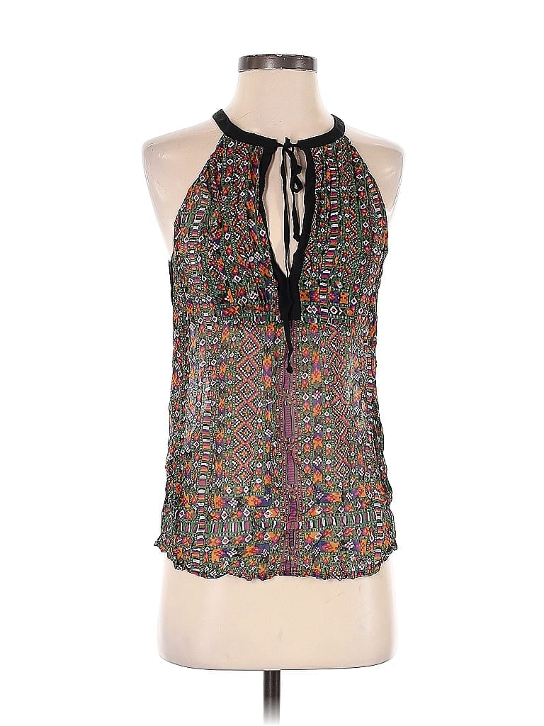 Pre-owned Twelfth Street By Cynthia Vincent Sleeveless Silk Top Green Halter Neckline Tops