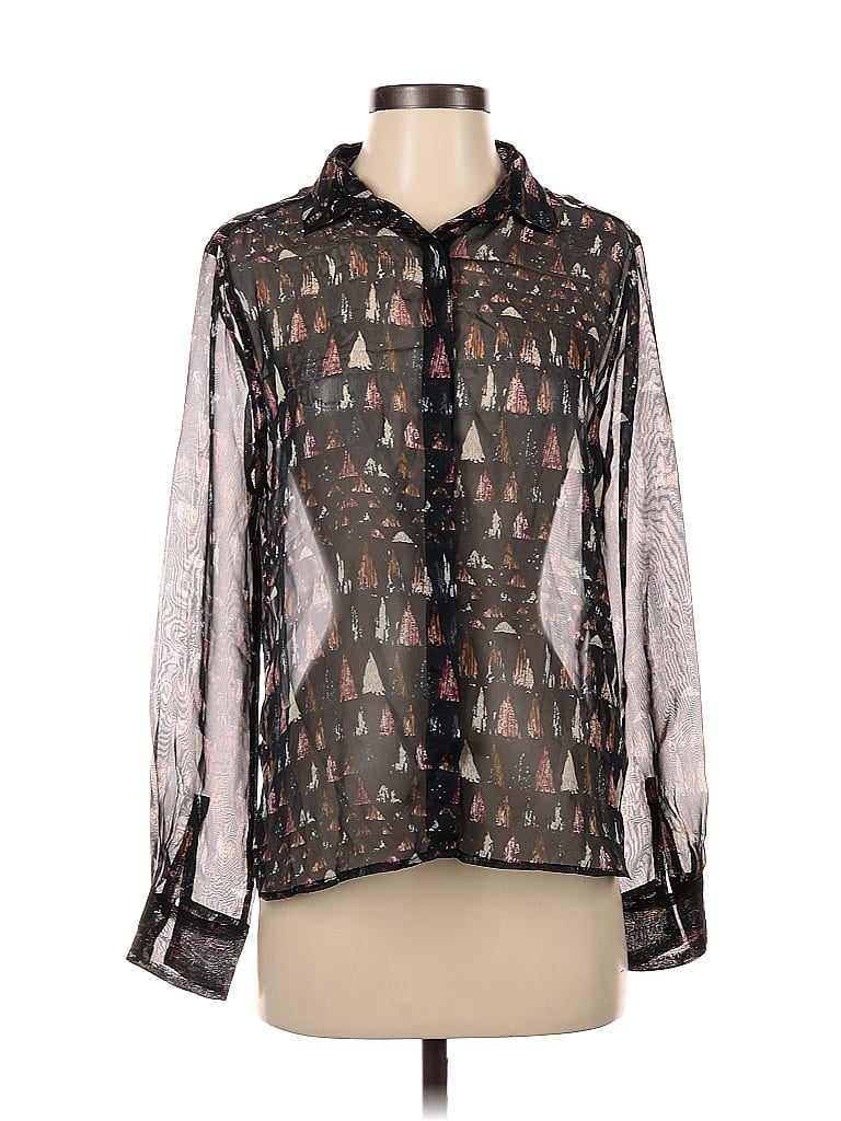 Covet 100% Recycled Polyester Print Black Long Sleeve Blouse Size S - photo 1