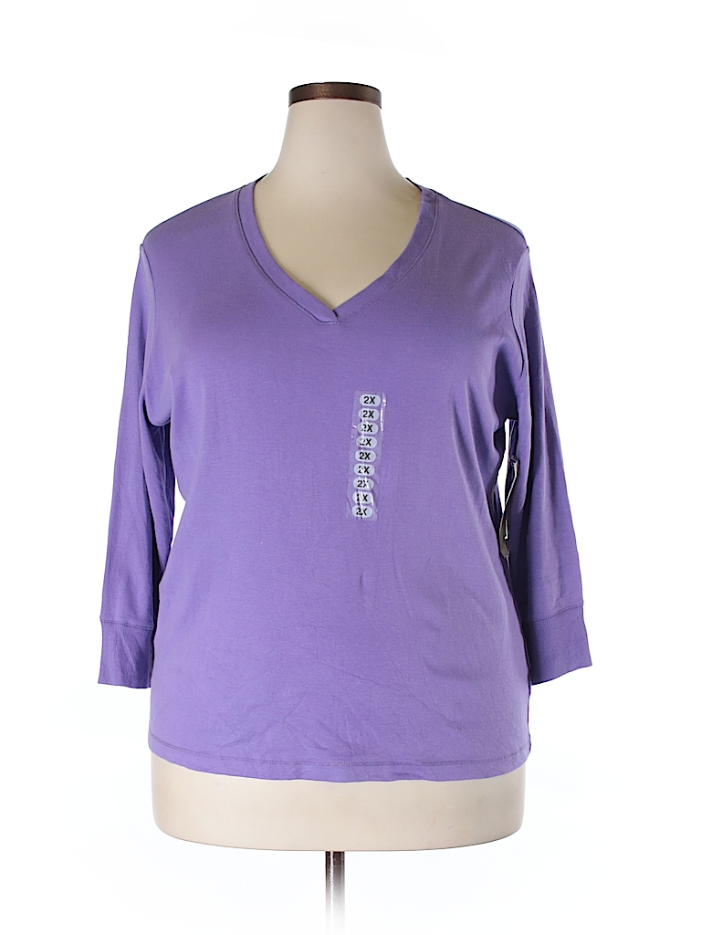 Jones New York Sport 100% Cotton Solid Purple 3/4 Sleeve T-Shirt Size ...