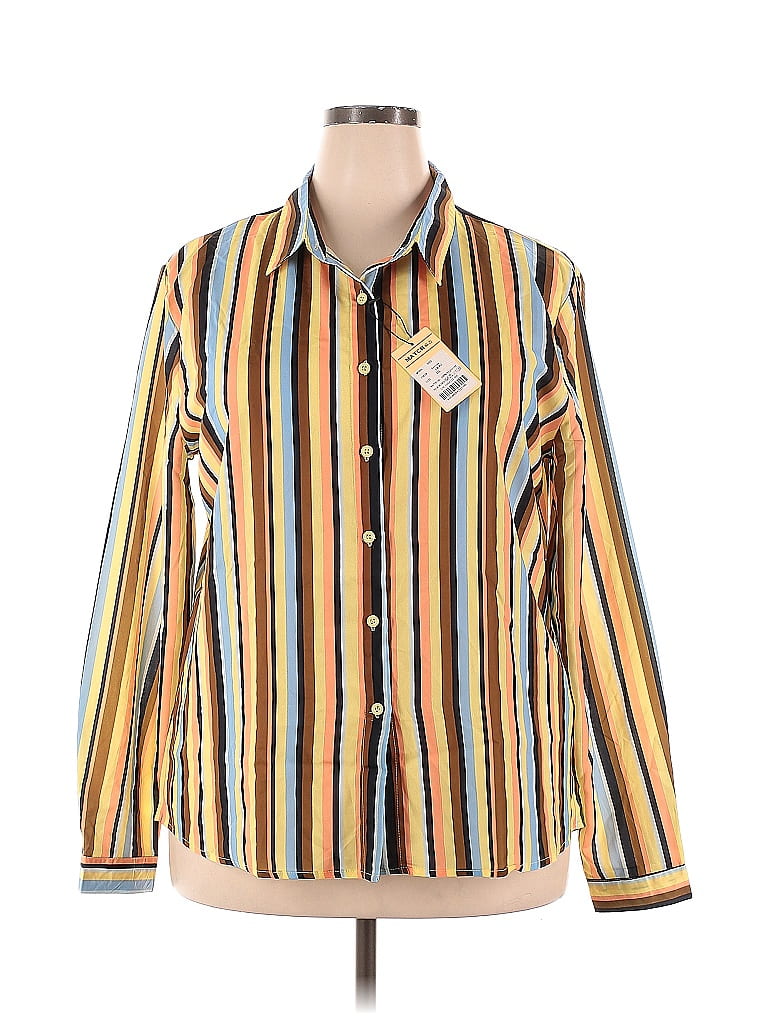Match 100 Polyester Stripes Color Block Yellow Long Sleeve Blouse Size