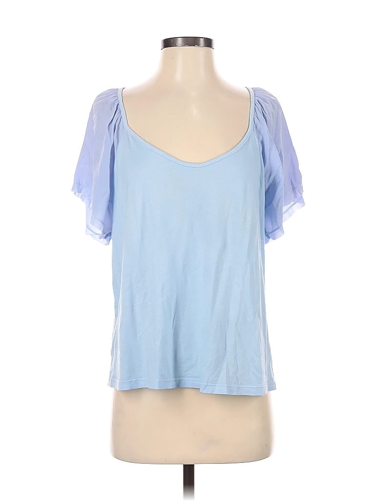 Pre-owned Maven West Short Sleeve Top Blue Sweetheart Neckline Tops
