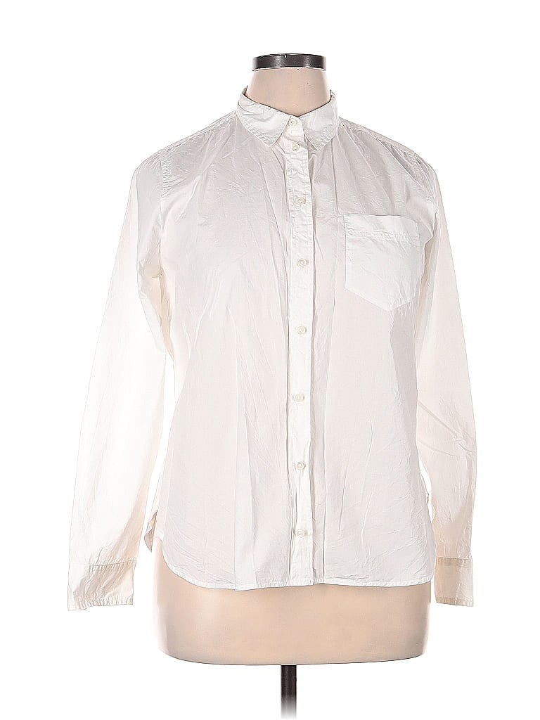 Classic 100% Cotton Solid White Long Sleeve Button-Down Shirt Size 14 - photo 1