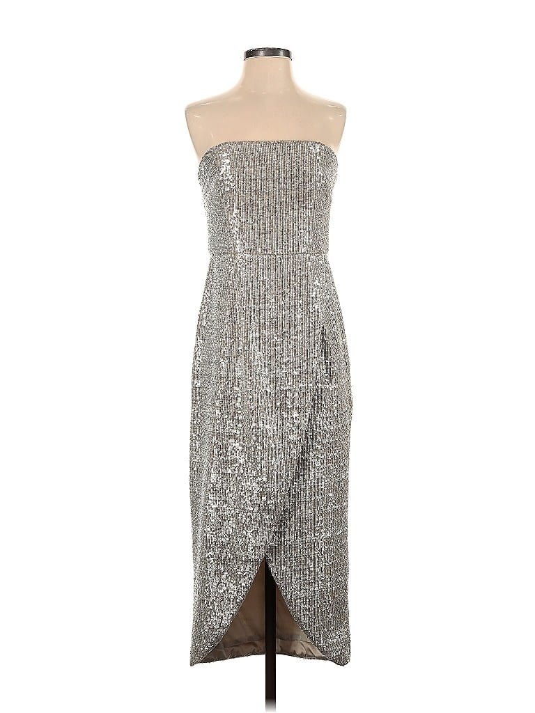 ML Monique Lhuillier 100% Polyester Metallic Silver Cocktail Dress Size 4 - photo 1