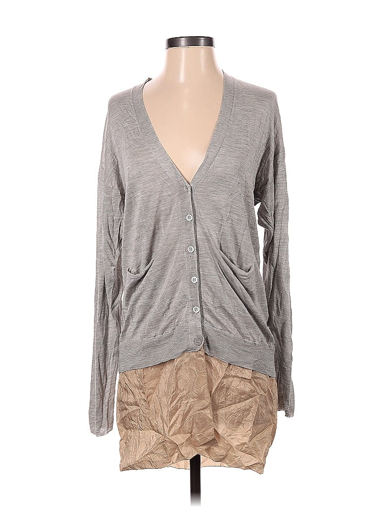 Pre-owned By Malene Birger Silk Cardigan Sweater In Gray