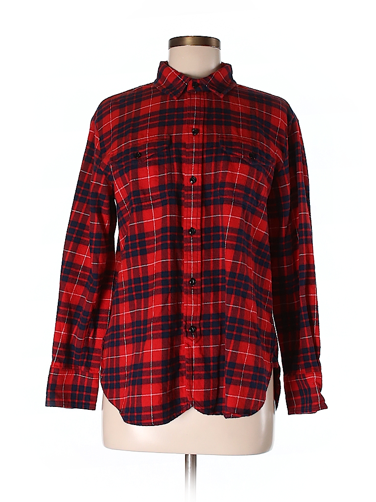 Madewell 100% Cotton Plaid Red Long Sleeve Button-Down Shirt Size M ...
