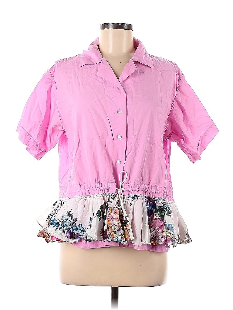 Tome 100% Cotton Color Block Pink Short Sleeve Blouse Size 8 - photo 1