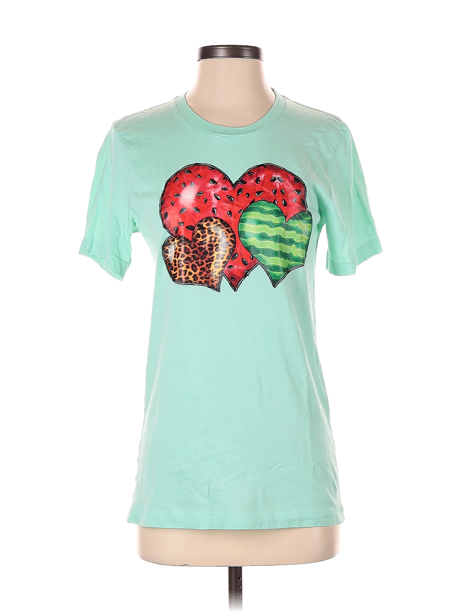 Bella + Canvas 100 Cotton Hearts Teal Short Sleeve TShirt Size S 42