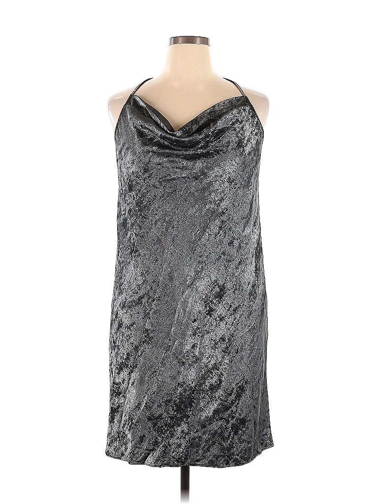 Halston Heritage 100% Polyester Metallic Gray Cocktail Dress Size 14 - photo 1