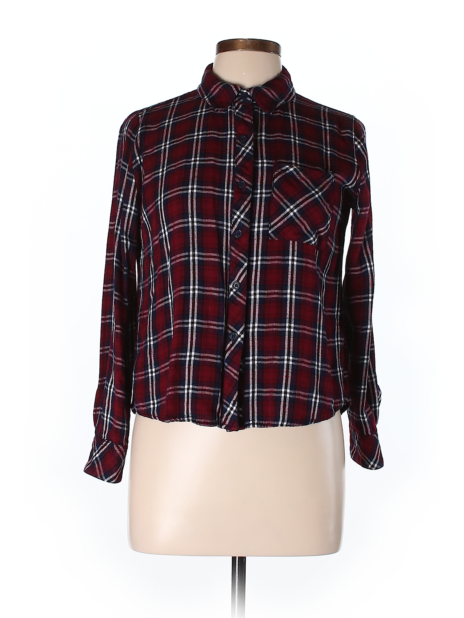 Philosophy Republic Clothing 100% Rayon Plaid Red Long Sleeve Button ...