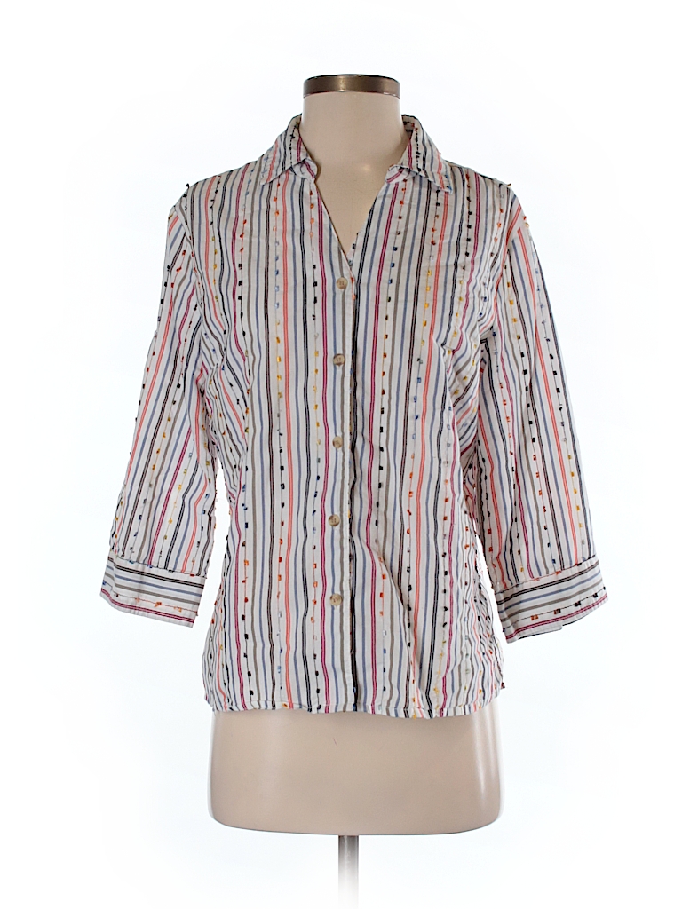 Rebecca Malone Print White 3/4 Sleeve Button-Down Shirt Size S - 72% ...