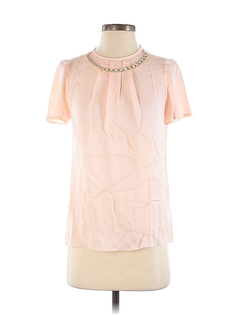 Pre-owned Michael Michael Kors Short Sleeve Silk Top Pink Keyhole Neckline Tops