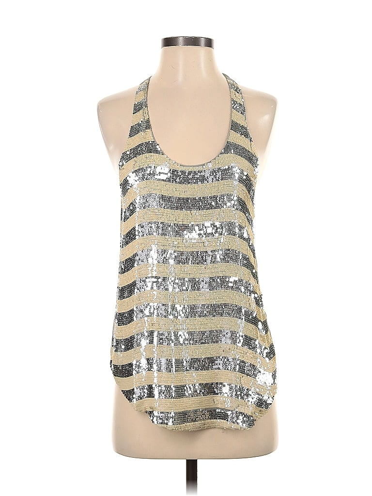 Pre-owned Haute Hippie Sleeveless Top Silver Halter Neckline Tops