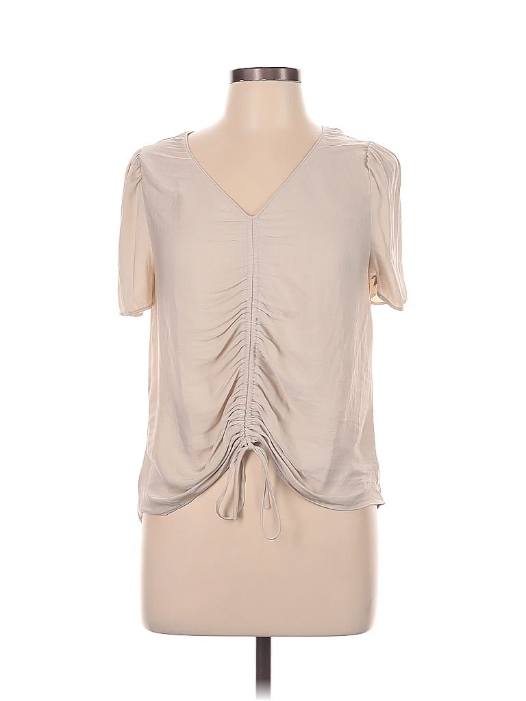 Pre-owned Naked Zebra Short Sleeve Top Tan V Neck Tops In Brown