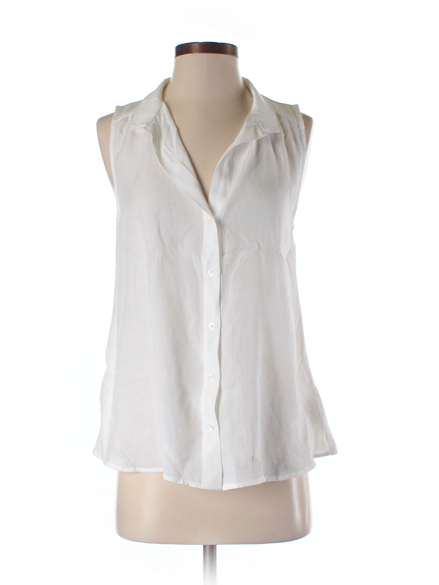 Cloth & Stone 100% Cotton Solid White Sleeveless Button-Down Shirt Size ...