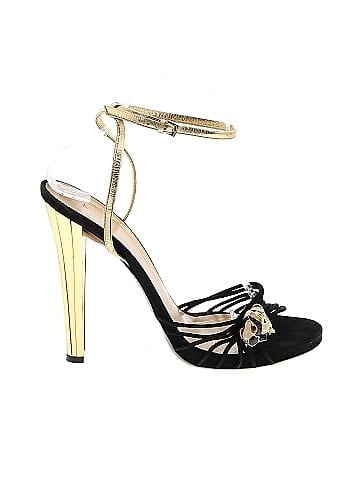 Gucci 100 Leather Gold Black Strappy Tiger Charm Embellished Ankle Strap Heels Size 39 IT 73 off ThredUp