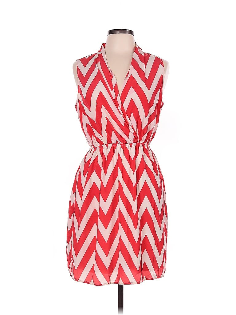 Peach Love Cream California 100% Polyester Chevron-herringbone Red Casual Dress Size L - photo 1