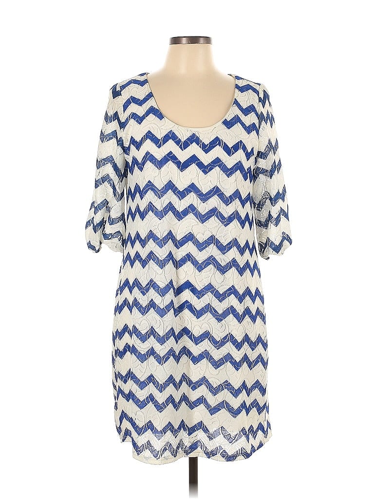 Peach Love Cream California 100% Polyester Chevron-herringbone Blue Casual Dress Size L - photo 1
