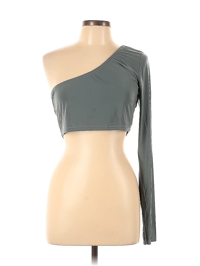 Pre-owned Prettylittlething Long Sleeve Top Blue One Shoulder Neckline Tops