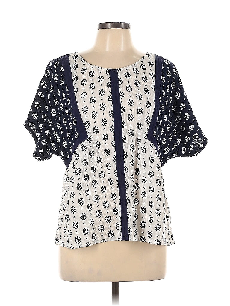 Blouse Kim Rogers 100% Coton Manches Courtes Femme Taille L Bleue