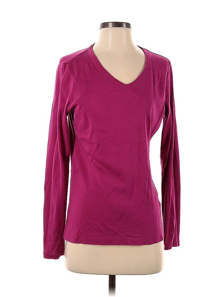 Lands' End 100 Cotton Burgundy Pink Long Sleeve TShirt Size S 73