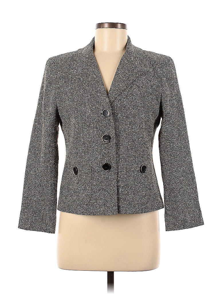 Pre-owned Lafayette 148 Silk Blazer Jacket In Gray