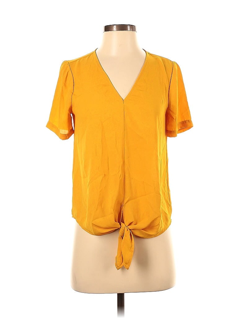 Pre-owned Madewell Short Sleeve Top Yellow V Neck Tops