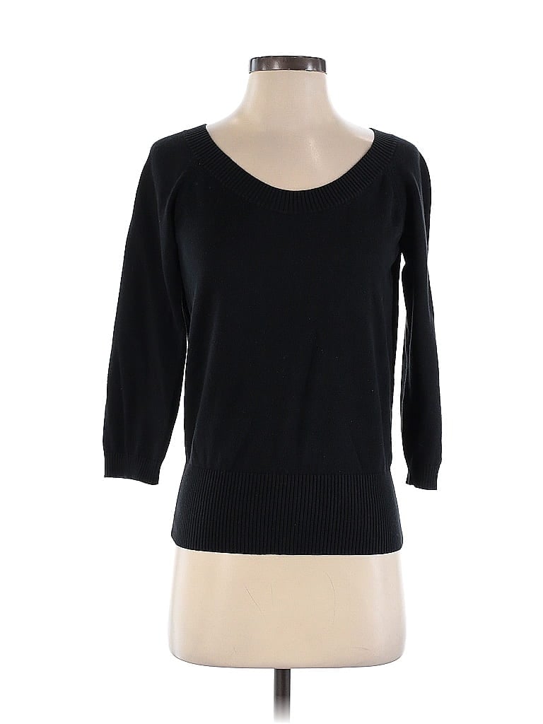 Pre-owned Neiman Marcus 3/4 Sleeve Top Black Boatneck Tops