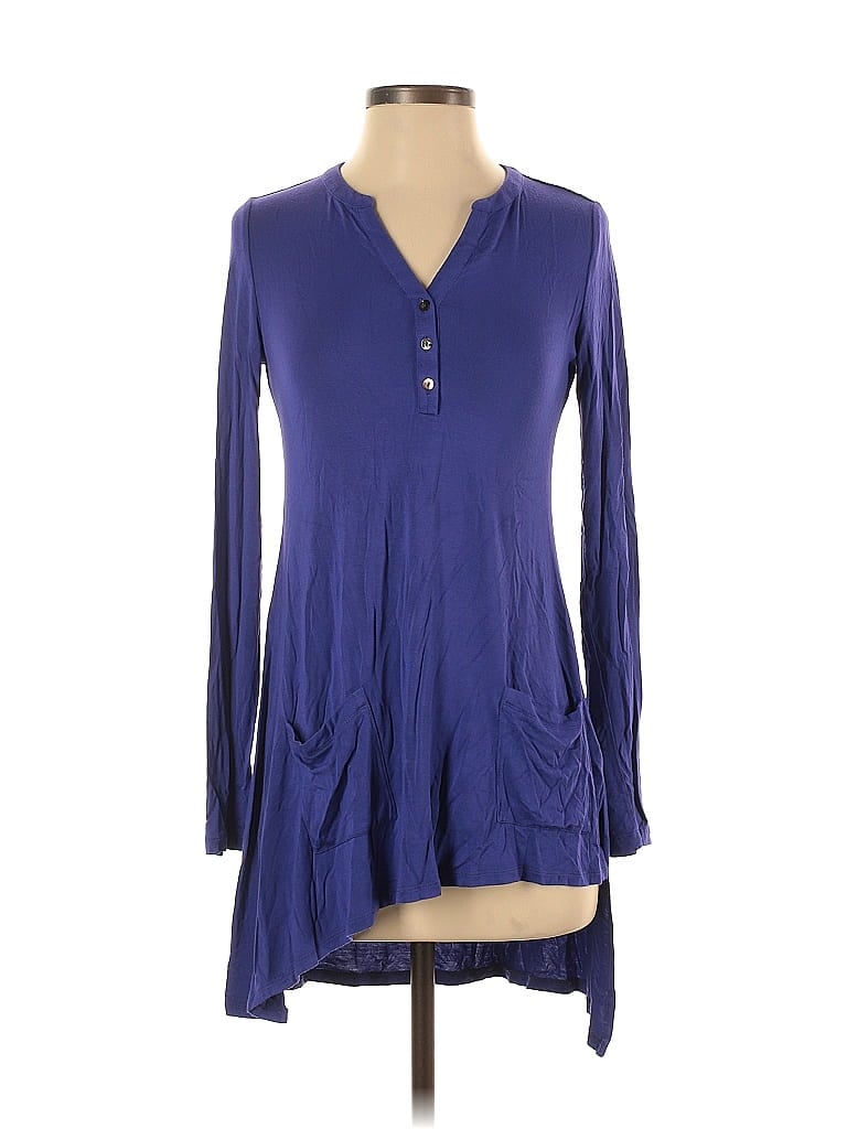 Pre-owned Logo By Lori Goldstein Long Sleeve Top Blue Crew Neck Tops