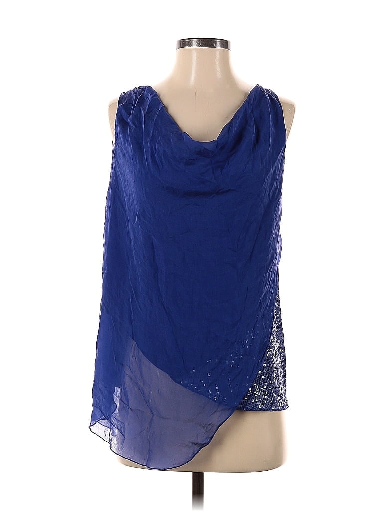 Pre-owned H Trend Sleeveless Silk Top Blue Cowl Neck Tops