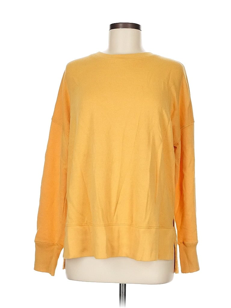 Pre-owned Time And Tru Long Sleeve Top Yellow Crew Neck Tops