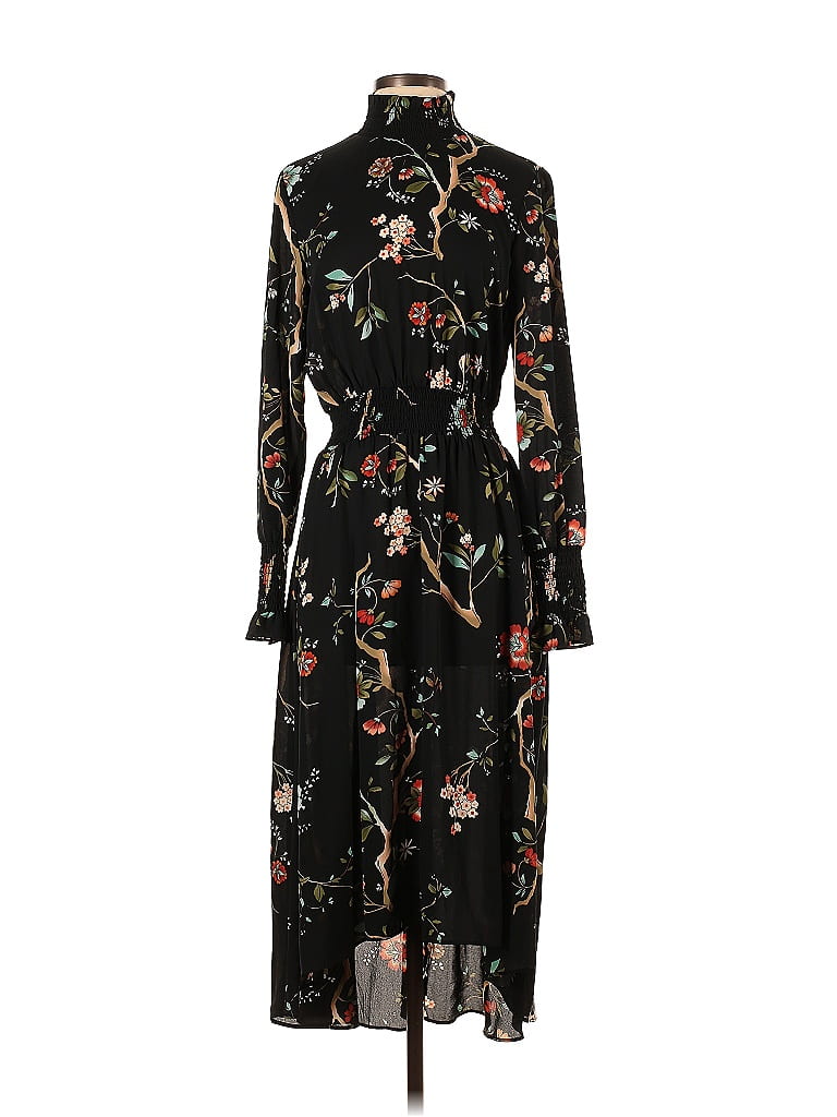 NANETTE Nanette Lepore 100% Polyester Floral Black Casual Dress Size 4 ...