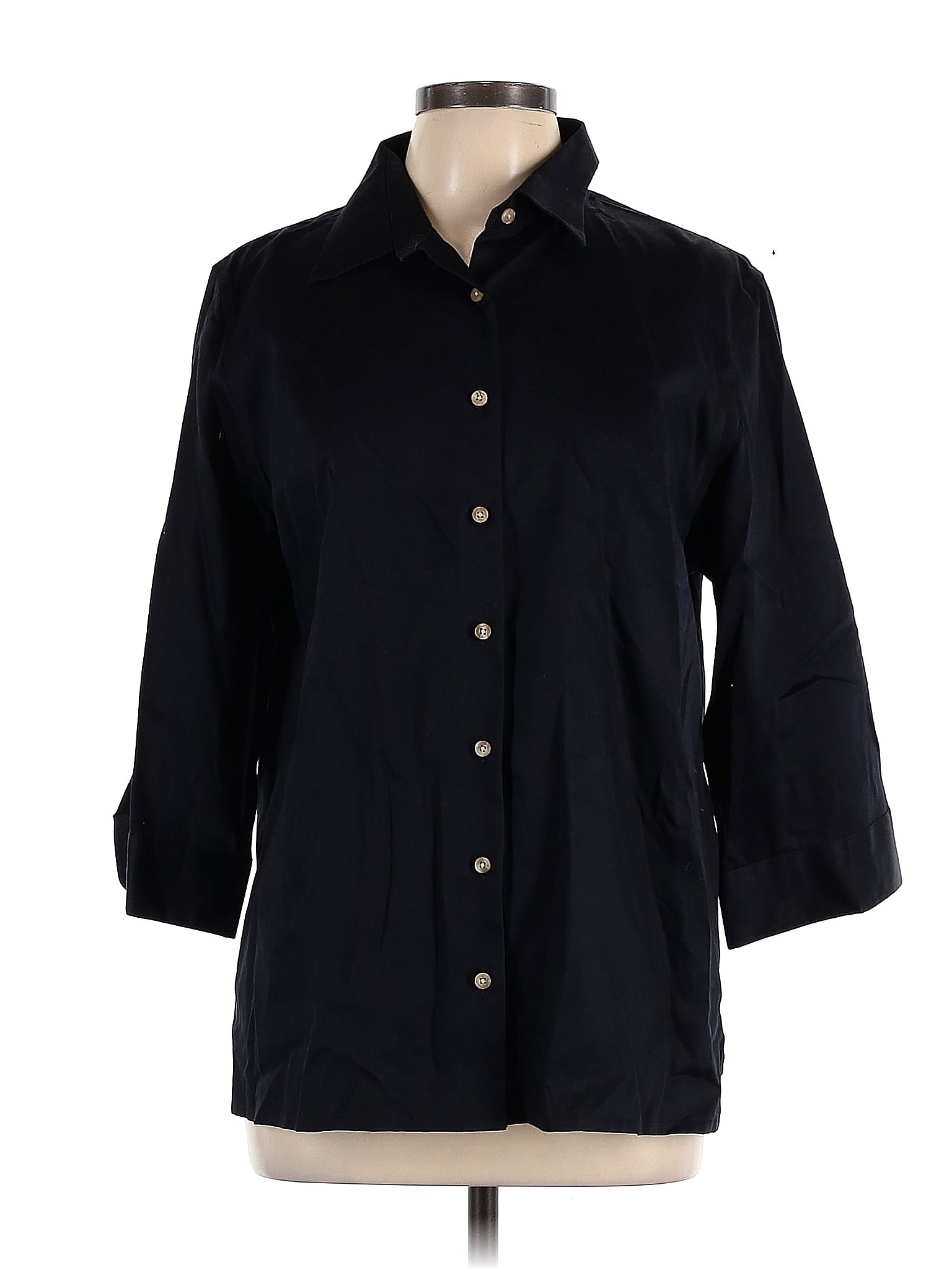 Lands' End 100 Baumwolle Black 3/4 Sleeve ButtonDown Shirt Size L