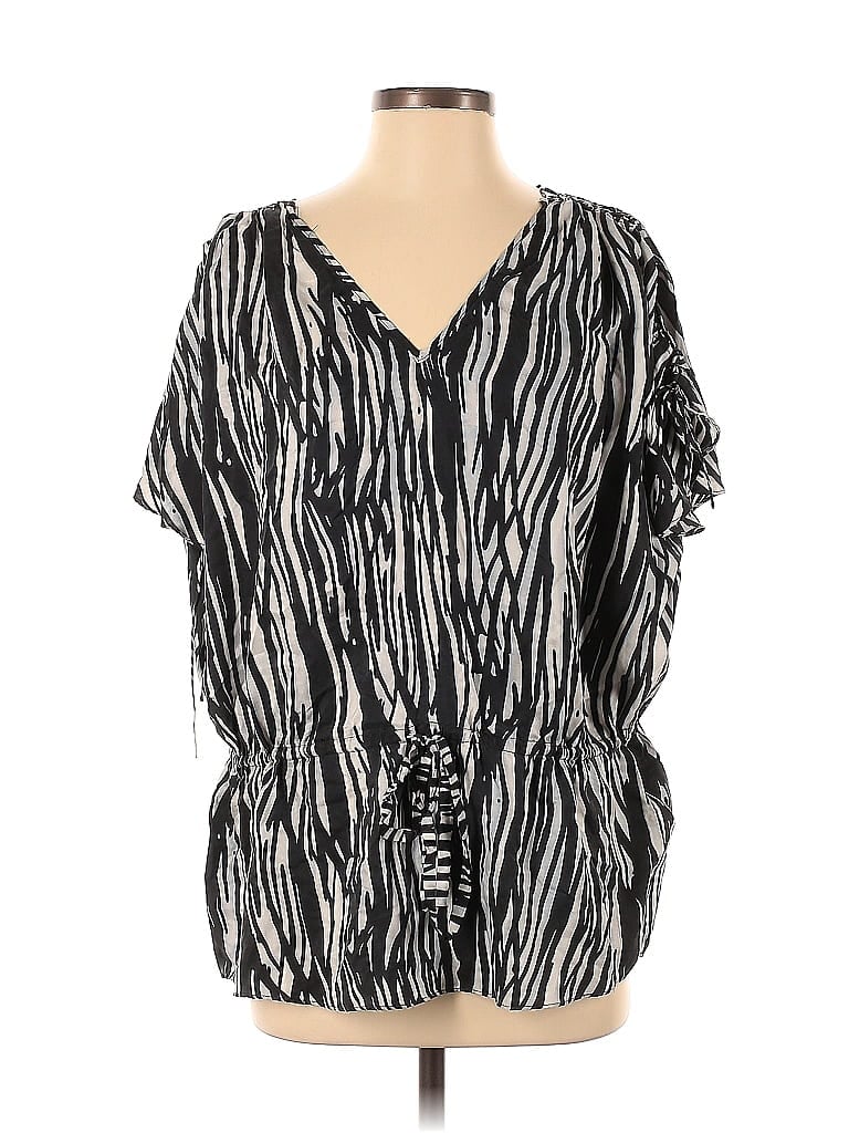 Pre-owned Rachel Zoe Short Sleeve Silk Top Black V Neck Tops