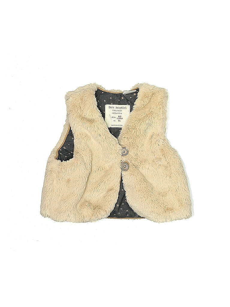 Zara Baby 100% Polyester Ivory Tan Faux Fur Vest Size 6-9 mo - photo 1