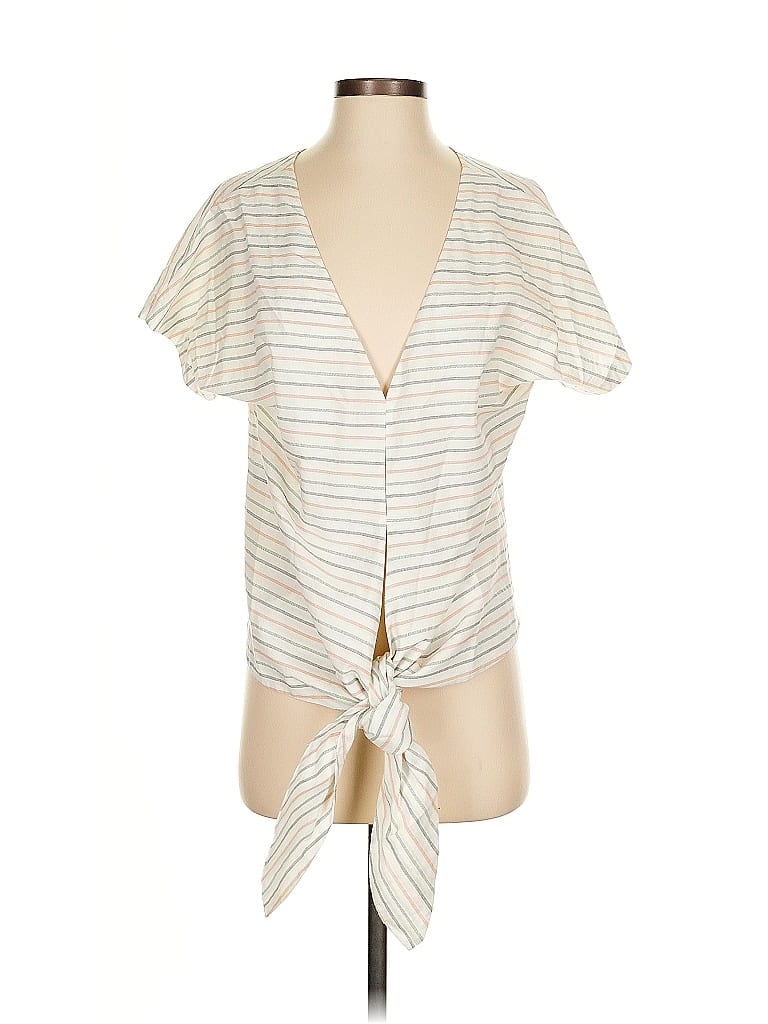 Pre-owned My Sunday Morning Short Sleeve Top Ivory Plunge Neckline Tops