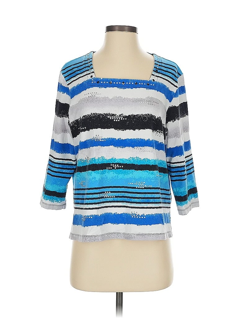 Pre-owned Alfred Dunner 3/4 Sleeve Top Blue Scoop Neck Tops