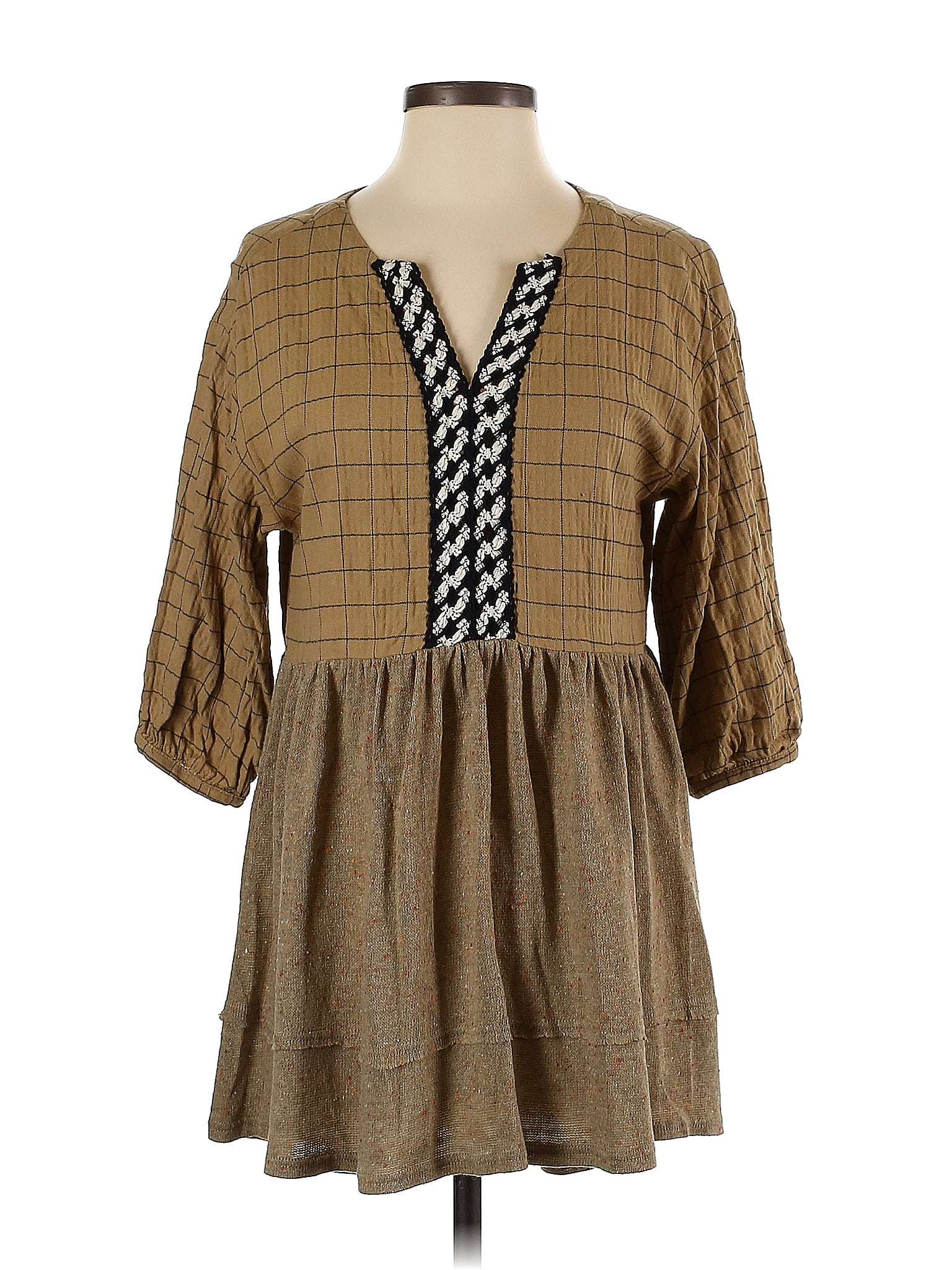 ODDY 100% Cotton Tweed Brown Casual Dress Size S