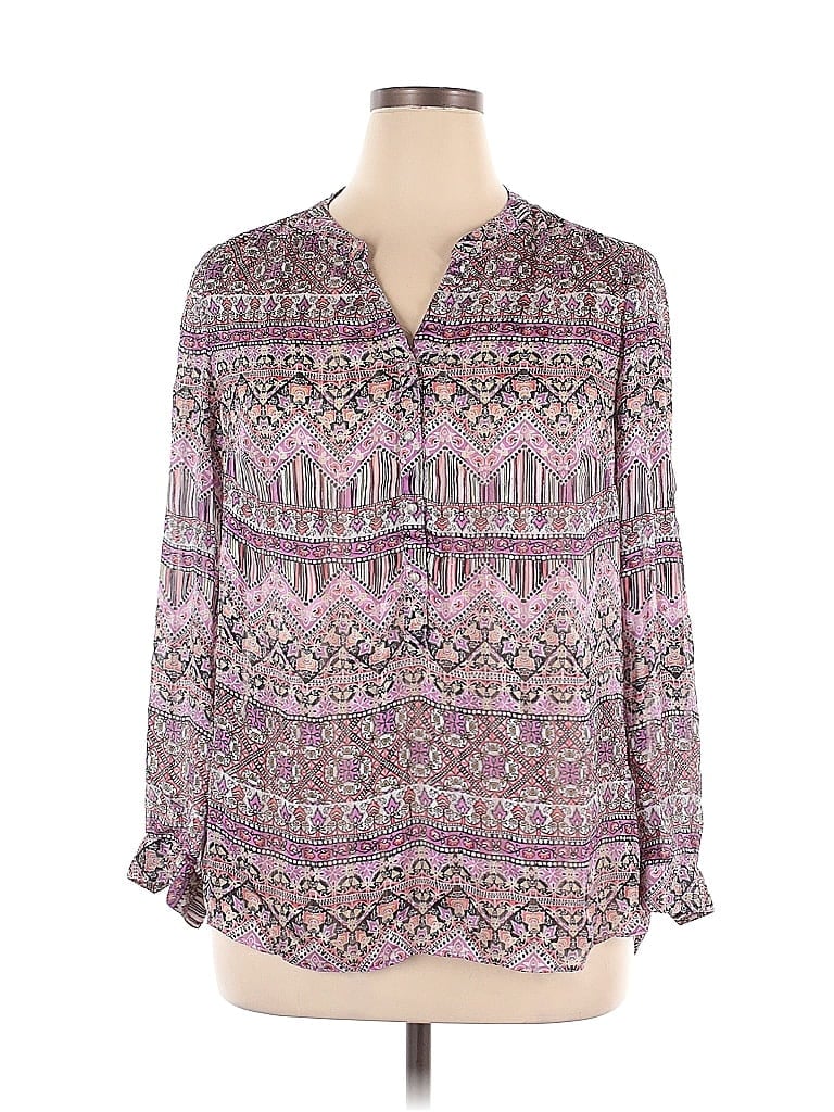 Pre-owned Roz & Ali Long Sleeve Blouse In Purple