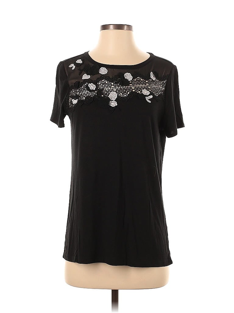 Pre-owned Elie Tahari Short Sleeve Top Black Keyhole Neckline Tops