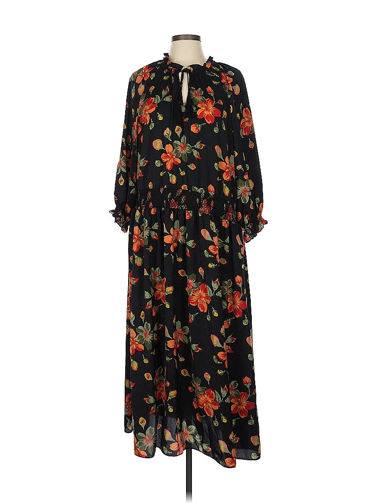 Terra & Sky 100% Polyester Floral Black Casual Dress Size 1X (Plus ...