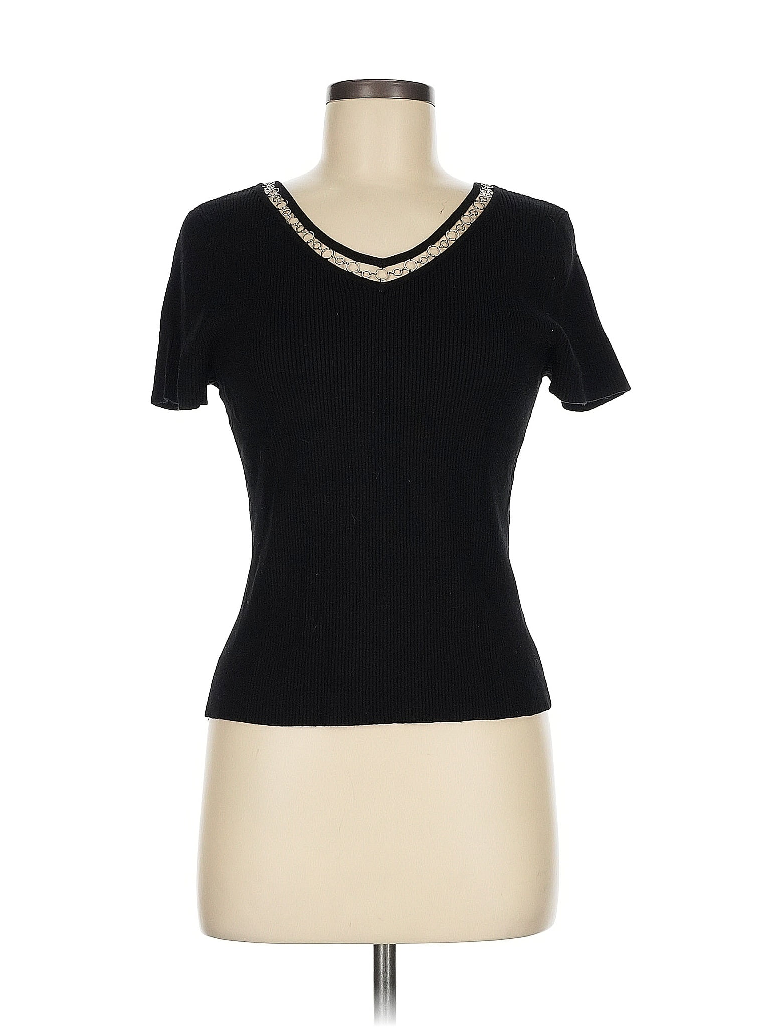 R.Q.T Women Black Short Sleeve Turtleneck M