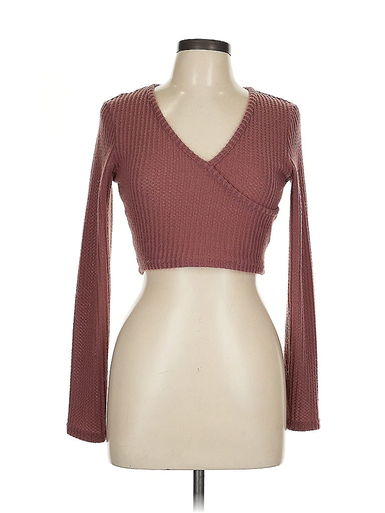Pre-owned Romwe Long Sleeve Top Pink Open Neckline Tops