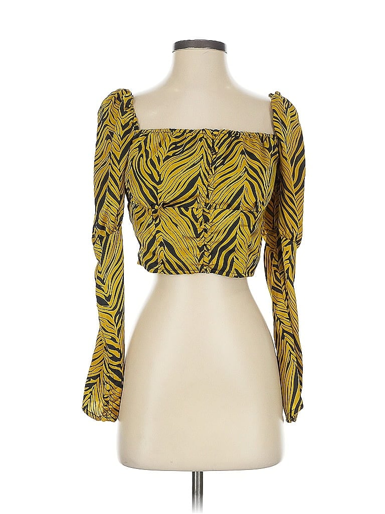 Pre-owned Nasty Gal Inc. 3/4 Sleeve Top Yellow Sweetheart Neckline Tops