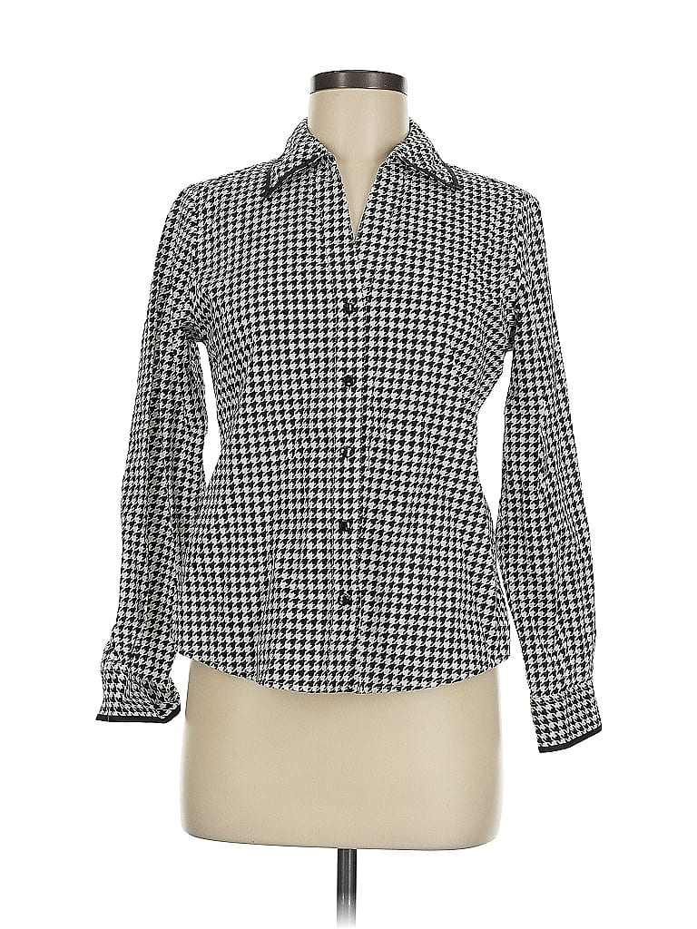 Christine Houndstooth Silver Long Sleeve Blouse Size 6 (petite) - photo 1