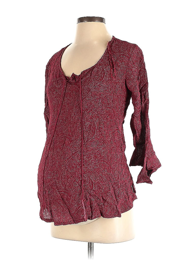 Oh! Mamma 100% Rayon Burgundy 3/4 Sleeve Blouse Size S - photo 1